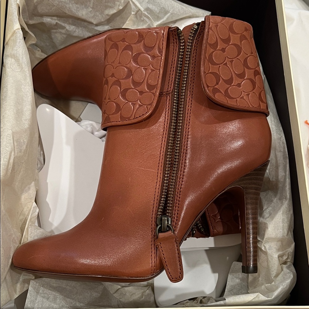 Coach Mackenna Soft Leather Cognac Size 7 Ankle Boots